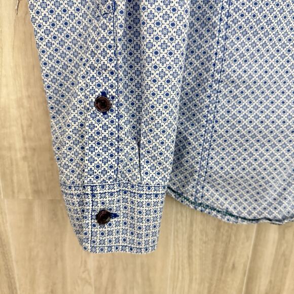 Prana Shirt Men Large Slim Fit Blue Button Down Geometric Casual Preppy Outdoors - Picture 5 of 14